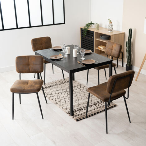MEUBLES COSY Ensemble de salle à manger cinq pièces comprenant une table extensible et quatre chaises en microfibre marron.