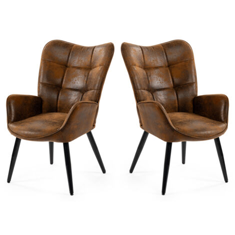 MEUBLES COSY Ensemble deux pièces de style nordique comprenant un fauteuil de salon/chambre/coiffeuse, avec accoudoirs et assises épais, pieds en métal et revêtement en daim marron.