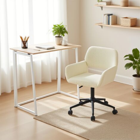 MEUBLES COSY Ensemble table et chaises : chaise beige à hauteur réglable et rotative + table pliante en bois naturel