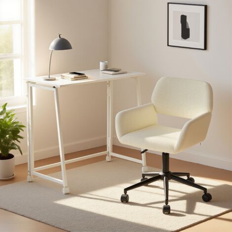 MEUBLES COSY Ensemble table et chaises : chaise beige (hauteur réglable, pivotante) + table pliante blanche à roulettes