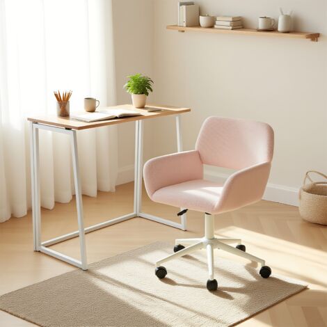 MEUBLES COSY Ensemble table et chaises : chaise rose à hauteur réglable et rotative + table pliante en bois naturel