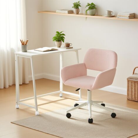 MEUBLES COSY Ensemble table et chaises : chaise rose (hauteur réglable, pivotante) + table pliante blanche à roulettes