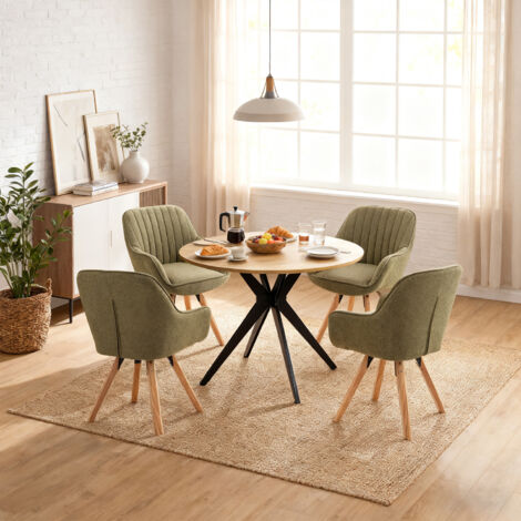 MEUBLES COSY Ensemble table et chaises de salle à manger 5 pièces, table ronde avec pieds croisés en métal + 4 chaises de salle à manger pivotantes en microfibre verte