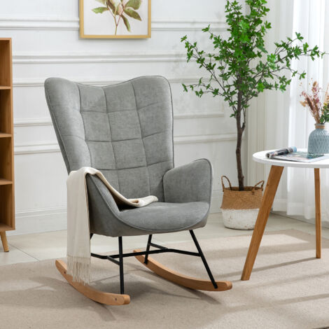 Meubles Cosy – Fauteuil à bascule scandinave en tissu 100% polyester – Structure métallique – Accoudoirs rembourrés – Dimensions 66x84x97cm – Confort optimal