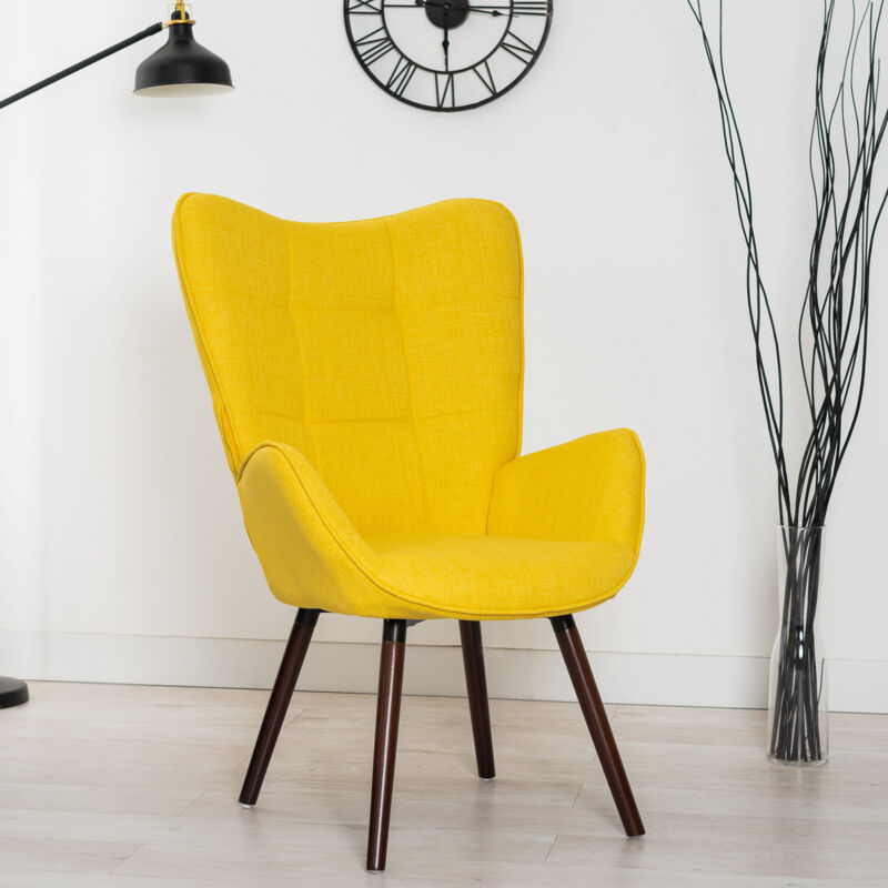 MEUBLES COSY Fauteuil Jaune - chaise rembourré-salon-Style Scandinave - Tissu et Pieds en Bois de Hêtre - 68x74x106cm - JAUNE
