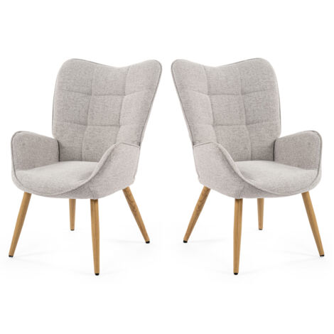 MEUBLES COSY Fauteuil/chaise de coiffeuse style nordique 2 pièces pour salon/chambre, accoudoirs et assise épais, pieds en bois massif, gris