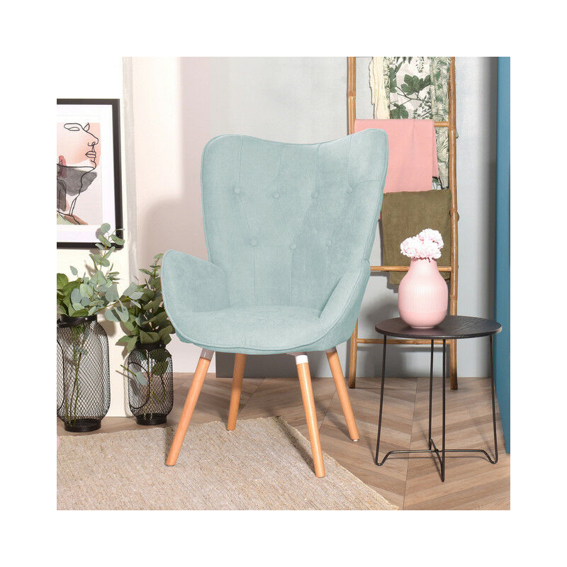 Meubles Cosy - Fauteuil Chaise Scandinave avec Accoudoir en Tissu Vert Touffue, Pieds en Bois de Hêtre