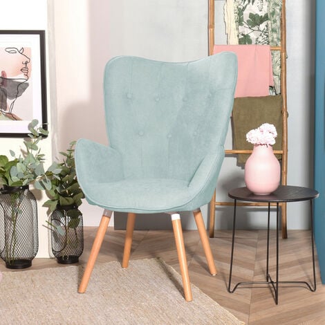 MEUBLES COSY Fauteuil Chaise Scandinave avec Accoudoir  en Tissu Vert Touffue, Pieds en Bois de Hêtre