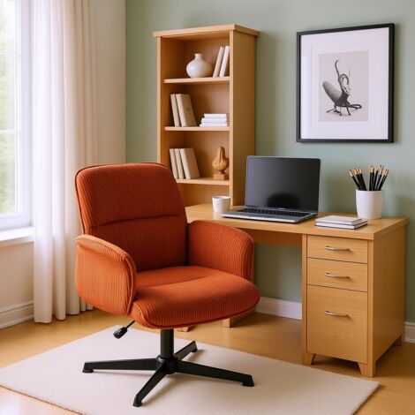 MEUBLES COSY Fauteuil de bureau ergonomique en velours côtelé rouge, réglable en hauteur, pivotant à 360°.