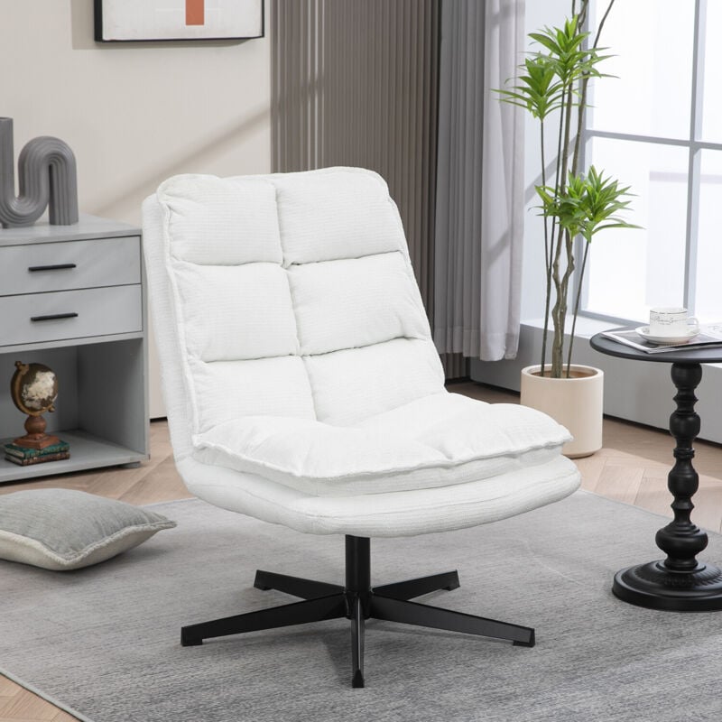Meubles Cosy - Chaise longue chaise de Loisirs Pliable sans Accoudoirs en Tissu Blanc avec Assise en Mousse et Dossier Repliable, Base en Acier,