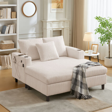 MEUBLES COSY Fauteuil inclinable/canapé une place, revêtement en velours côtelé, avec port USB et éclairage d'ambiance LED, convient au salon et à la chambre, beige