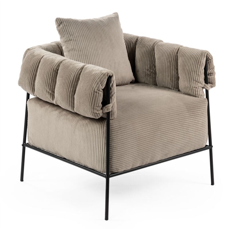 Meubles Cosy - Fauteuil industriel en tissu velours côtelé,taupe,DOMCO