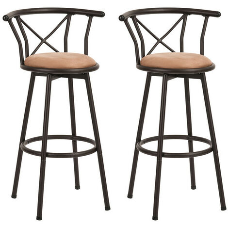 MEUBLES COSY Juego de 2 sillas de bar giratorias 360°, taburetes altos vintage, con respaldo y reposapiés, asiento alto de 75,5 cm, estilo industrial, marrón rústico y negro