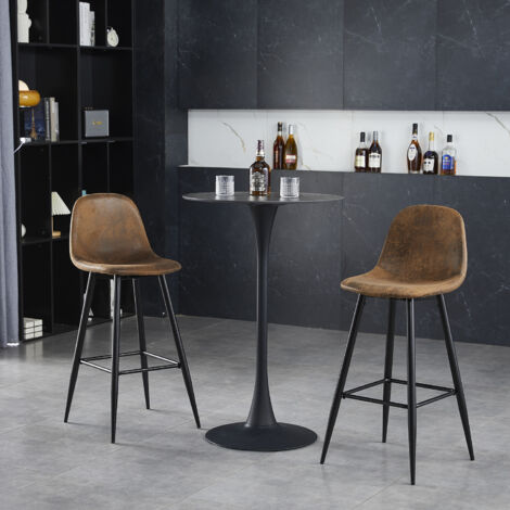 MEUBLES COSY Juego de 2 taburetes de bar de cocina con tapizado efecto ante, patas y reposapiés de metal, estilo industrial y vintage H76CM