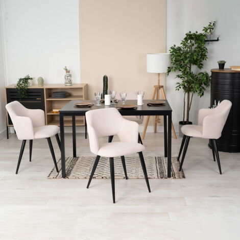 MEUBLES COSY Juego de 4 sillas de comedor escandinavas en tela beige