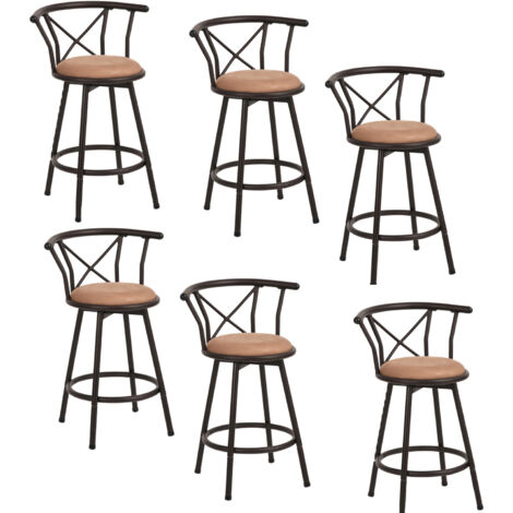 MEUBLES COSY Juego de 6 taburetes giratorios de estilo industrial, altura del asiento 63 cm, con reposapiés, respaldo y cojín acolchado.