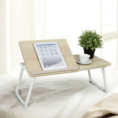 MEUBLES COSY Kleiner Arbeitstisch, mobiler Nachttisch, klappbarer Laptoptisch, höhenverstellbare Eichenplatte, 65-75,5 x 30 x 29 cm