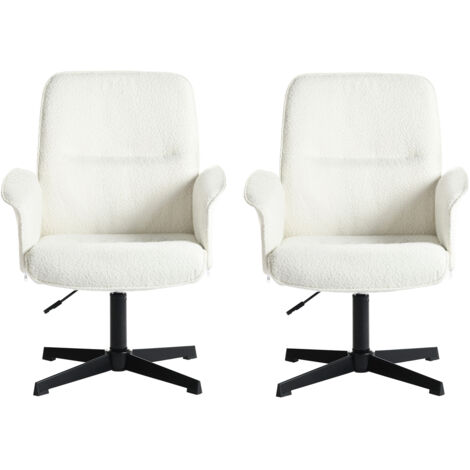 MEUBLES COSY Lot de 2 chaises de bureau blanches en tissu éponge, réglables en hauteur, pivotantes à 360°, 61,5 x 59,5 x 93 cm
