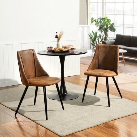Meubles Cosy – Lot de 2 chaises de salle à manger en suédine marron – Pieds en acier noir – Assise confortable 46.5 cm – Antidérapantes et faciles à monter