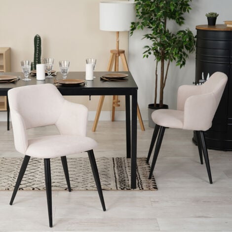 MEUBLES COSY Lot de 2 Chaises de Salle à Manger Scandinave Fauteuil avec Accoudoirs Assise rembourrée en Tissu Pieds en métal pour Cuisine Salon Chambre Bureau, Acier allié, Beige, 48x54,5x80cm