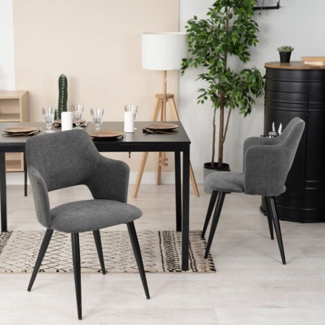 MEUBLES COSY Lot de 2 Chaises de Salle à Manger Scandinave Fauteuil avec Accoudoirs Assise rembourrée en Tissu Pieds en métal pour Cuisine Salon Chambre Bureau, Acier allié, Beige, 48x54,5x80cm