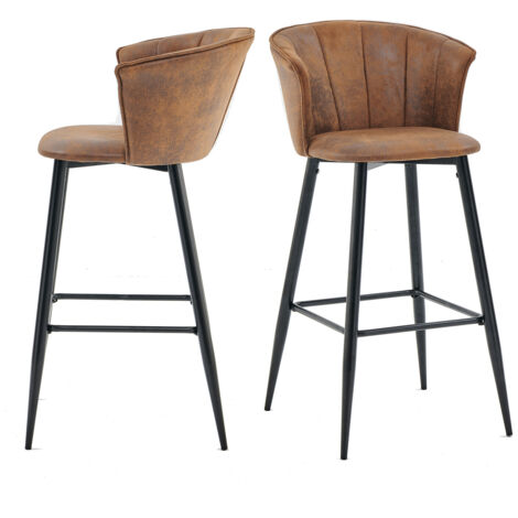 MEUBLES COSY Lot de 2 Tabouret de Bar Rétro Vintage avec Accoudoirs Dossier et Repose-Pieds, Chaises Rembourrés en Suède Marron, Siège de Cuisine de 72 cm Haut, Style Industriel