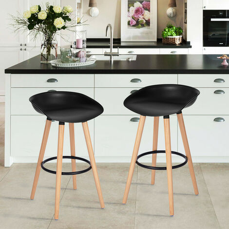 MEUBLES COSY Lot de 2 tabourets de bar avec repose-pieds en bois pour la cuisine- Noir - NOIR