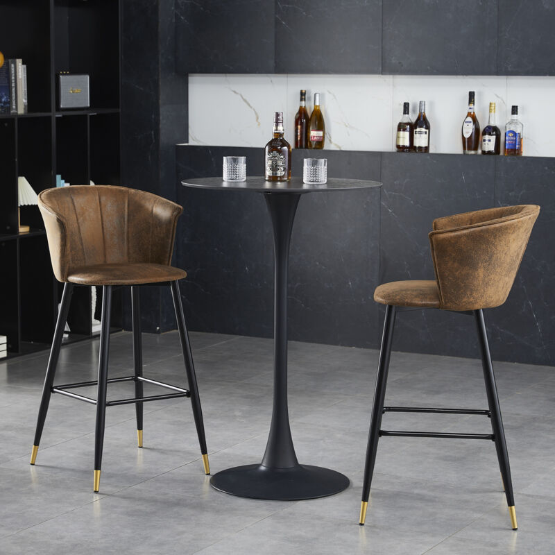Meubles Cosy - Lot de 2 Tabouret de Bar, Chaise rembourrée en suéde marron avec accoudoirs, dossier et repose-pieds, Siège de Cuisine de 77 cm Haut,
