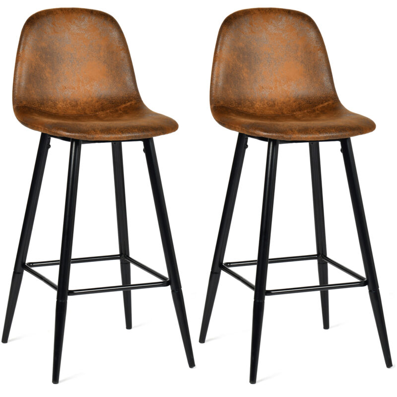 Lot de 2 Tabouret de Bar Rétro Vintage avec Dossier et Repose-Pieds, Sièges Rembourrés, Style Industriel, Chaises Hautes en suédine Marron,