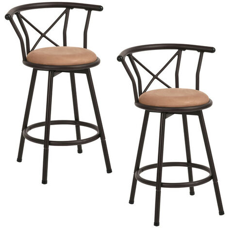 Meubles Cosy – Lot de 2 tabourets de bar pivotants 63cm – Métal moka – Repose-pieds circulaire – Assise rembourrée pour confort prolongé