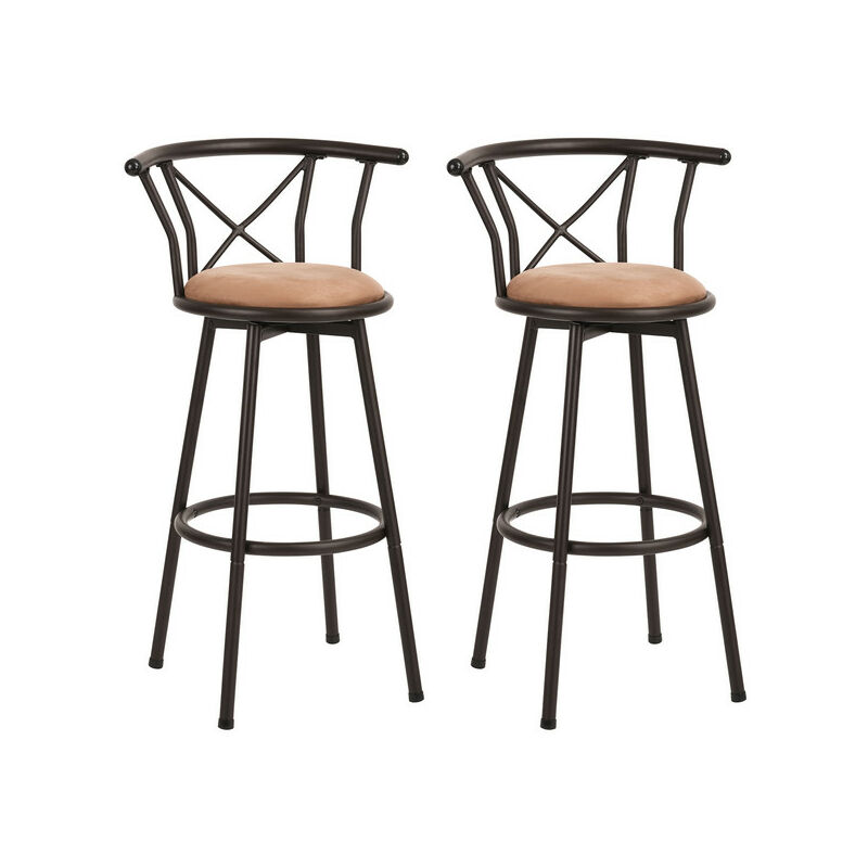 Meubles cosy lot de 2 tabourets bar <strong>rembourre</strong> avec dossier style industriel vintage <strong>repose</strong>-<strong>pieds</strong> design rond dossier et coussin - marron