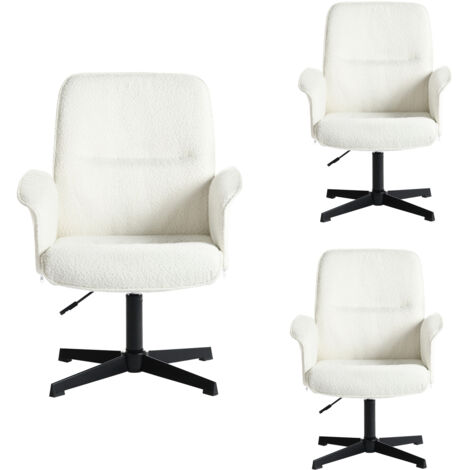 MEUBLES COSY Lot de 3 chaises de bureau blanches en tissu éponge, réglables en hauteur, pivotantes à 360°, 61,5 x 59,5 x 93 cm