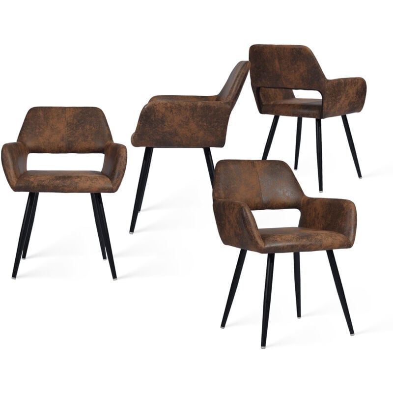 Meubles Cosy - Lot de 4 Fauteuil Chaises de salle à manger scandinave en microfibre Marron