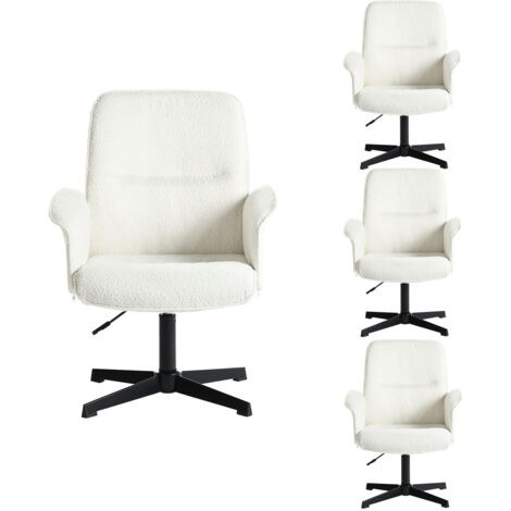 MEUBLES COSY Lot de 4 chaises de bureau blanches en tissu éponge, réglables en hauteur, pivotantes à 360°, 61,5 x 59,5 x 93 cm