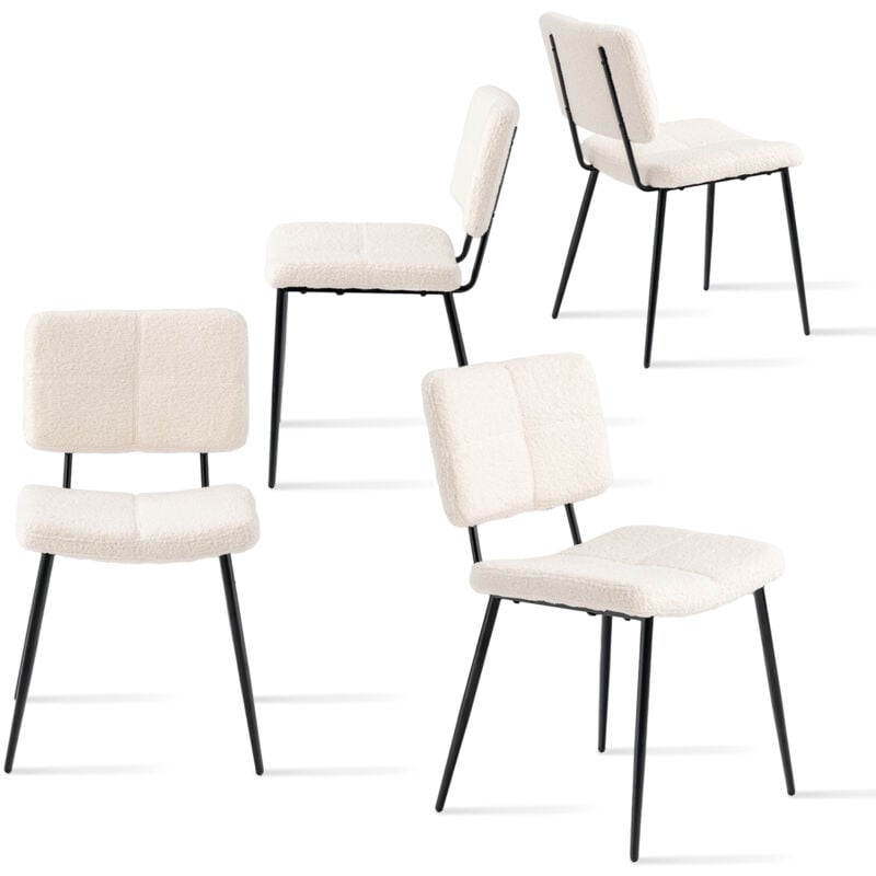 MEUBLES COSY Lot de 4 chaises de salle à manger scandinave POMONA en tissu bouclette beige