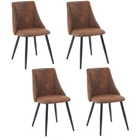 MEUBLES COSY Lot de 4 chaises de salle à manger vintage, tissu microfibre, marron, 52,549,583 cm