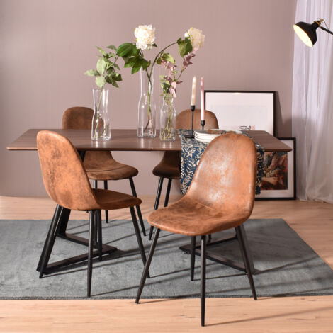 Meubles Cosy – Lot de 4 chaises scandinaves en microfibre marron – Dossier ergonomique – Pieds en métal noir – Hauteur d'assise 45 cm