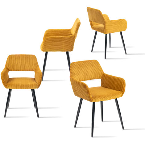 MEUBLES COSY Lot de 4 Fauteuil Chaises de salle à manger scandinave en microfibre Jaune