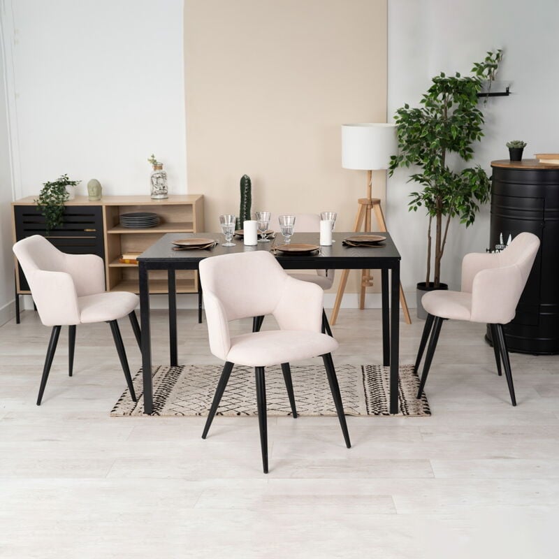 Meubles Cosy - Lot de 4 Fauteuil Chaises de salle à manger scandinave en tissu beige