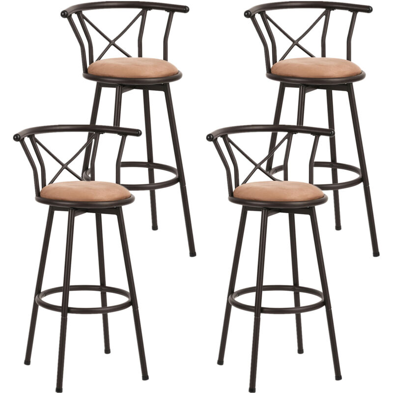 Lot de 4 Chaises de Bar pivotant sur 360°, Tabourets Hauts Vintage, avec Dossier et Repose-Pieds, Siège de 75,5 cm de Haut, Style Industriel, Marron Lot de 4 Chaises de Bar pivotant sur 360°, Tabourets Hauts Vintage, avec Dossier et Repose-Pieds, Siège de 75,5 cm de Haut, Style Industriel, Marron