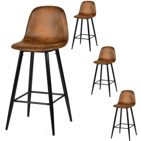 MEUBLES COSY Lot de 4 Tabouret de Bar Rétro Vintage avec Dossier et Repose-Pieds, Sièges Rembourrés, Style Industriel, Chaises Hautes en suédine Marron, 49x42.5x103.5cm