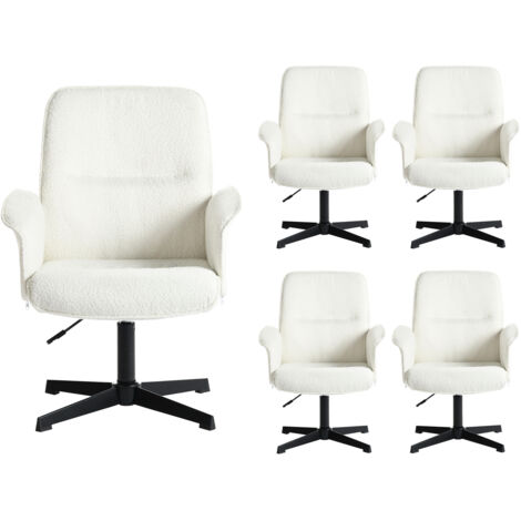 MEUBLES COSY Lot de 5 chaises de bureau blanches en tissu éponge, réglables en hauteur, pivotantes à 360°, 61,5 x 59,5 x 93 cm