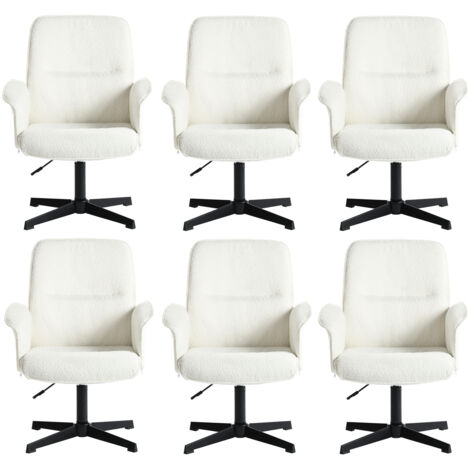 MEUBLES COSY Lot de 6 chaises de bureau blanches en tissu éponge, réglables en hauteur, pivotantes à 360°, 61,5 x 59,5 x 93 cm
