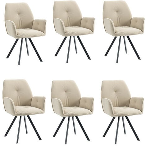 MEUBLES COSY Lot de 6 chaises de salle à manger confortables en tissu beige avec accoudoirs