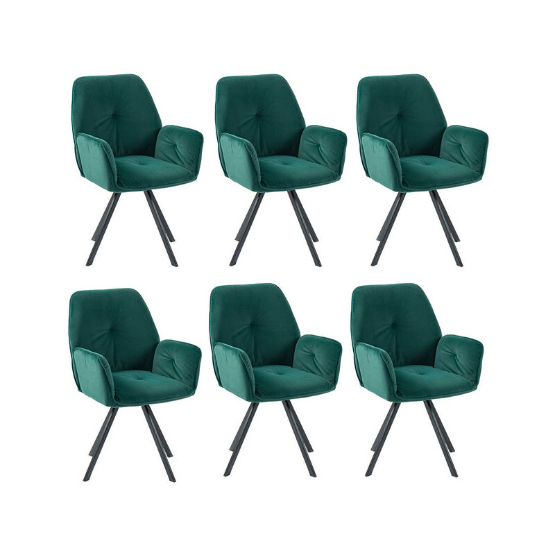 Meubles Cosy - Lot de 6 chaises de salle à manger confortables en tissu vert avec accoudoirs