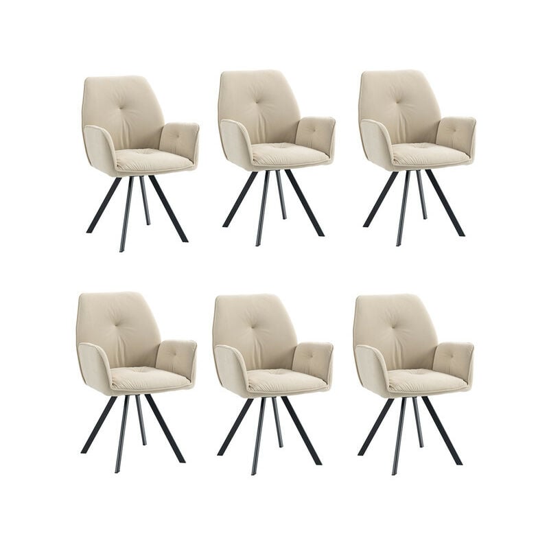 Meubles Cosy - Lot de 6 chaises de salle à manger confortables en tissu beige avec accoudoirs