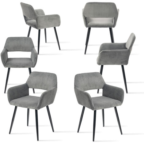 MEUBLES COSY Lot de 6 Fauteuil Chaises de salle à manger scandinave en microfibre Gris