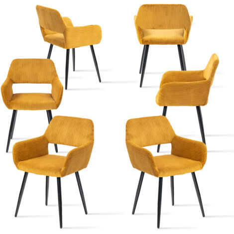 MEUBLES COSY Lot de 6 Fauteuil Chaises de salle à manger scandinave en microfibre Jaune