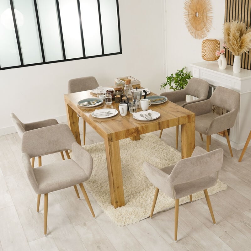 Meubles Cosy - Lot de 6 Fauteuil Chaises de salle à manger scandinave en tissu beige