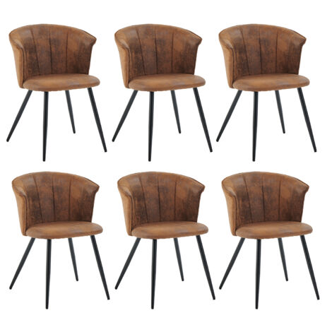 MEUBLES COSY Lot de 6 Fauteuils Chaises de salle à manger vintage DONCIC en microfibre Marron